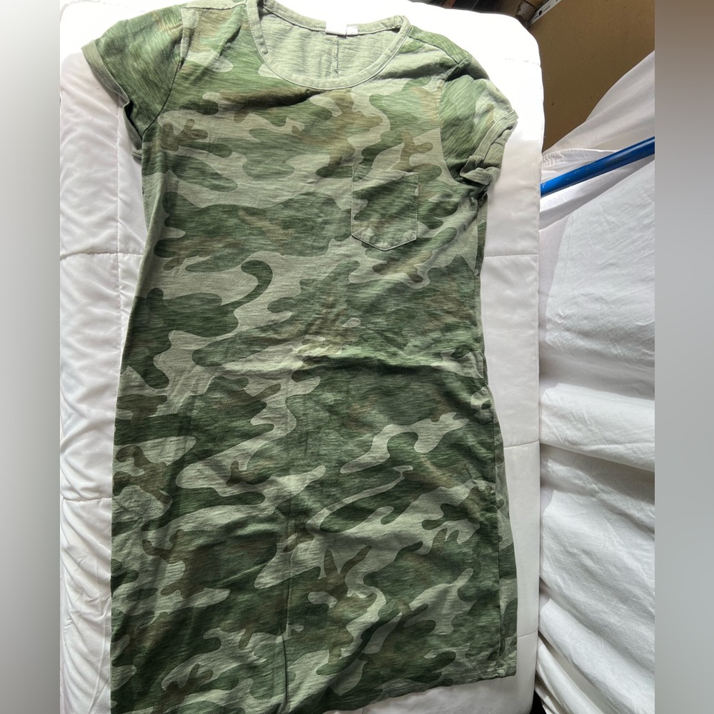 Gap Camo Olive Green Cotton Shirt Dress